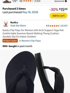KuaiLu Women's Black Flip Flop Sandals with Arch Support